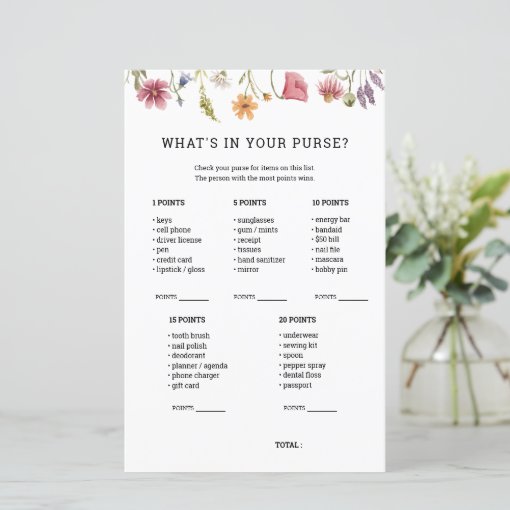 Wildflower Baby Shower What's In Your Purse Game | Zazzle
