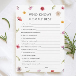 Wildflower Baby Shower Who Knows Mommy Game Card