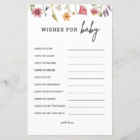 Wildflower Baby Shower Wishes For Baby Advice Card