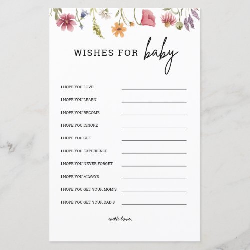 Wildflower Baby Shower Wishes For Baby Advice Card