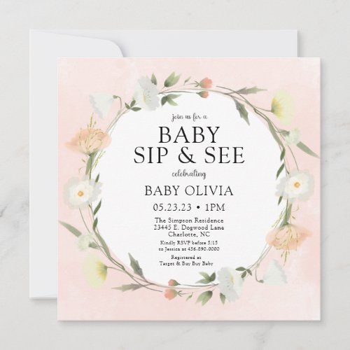 Wildflower Baby Sip and See Invitation