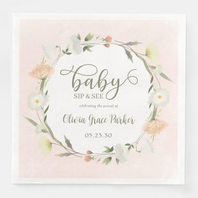 Wildflower Baby Sip And See Paper Dinner Napkins (Front)