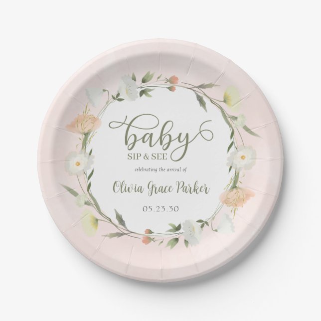Wildflower Baby Sip And See Paper Plates (Front)