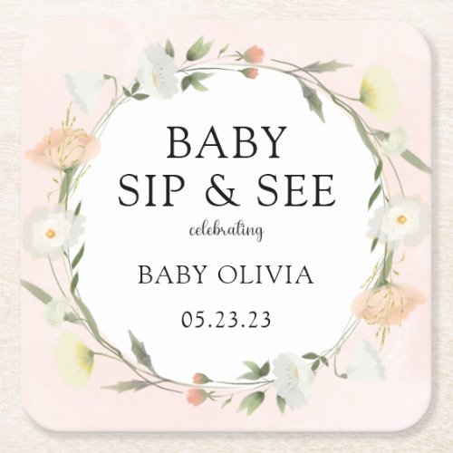 Wildflower Baby Sip and See Square Paper Coaster