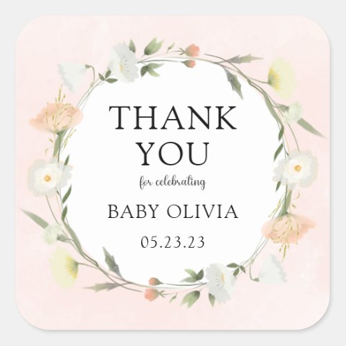 Wildflower Baby Sip And See Thank You Square Sticker