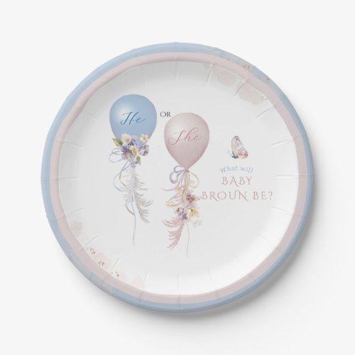 Wildflower balloon He or She Gender Reveal Paper Plates
