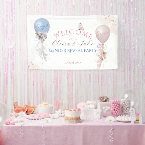 Wildflower balloon He or She Gender Reveal welcome Banner