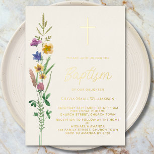 Wildflower Baptism  Foil Invitation