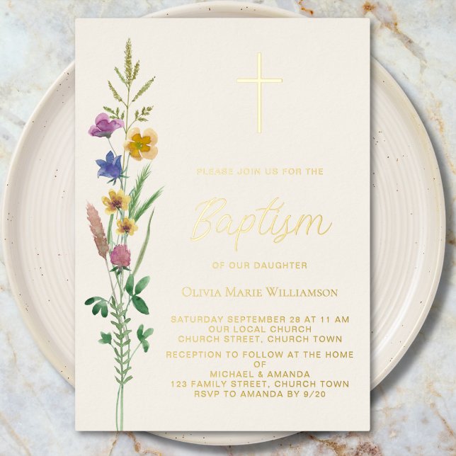 Wildflower Baptism  Foil Invitation (Creator Uploaded)