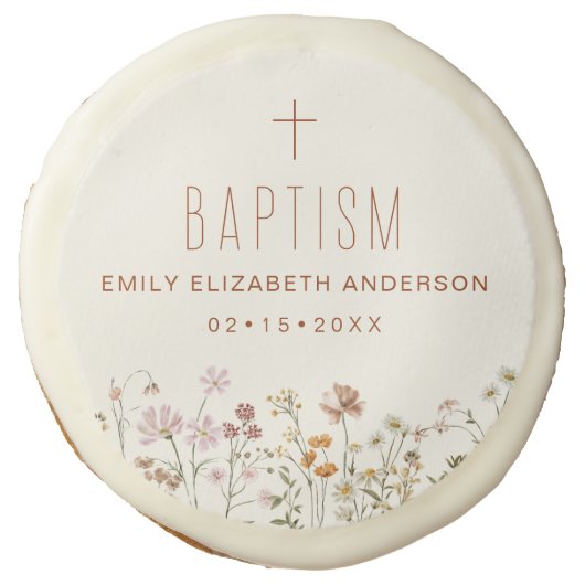 Wildflower Baptism Garden In Bloom Floral Sugar Cookie (Front)