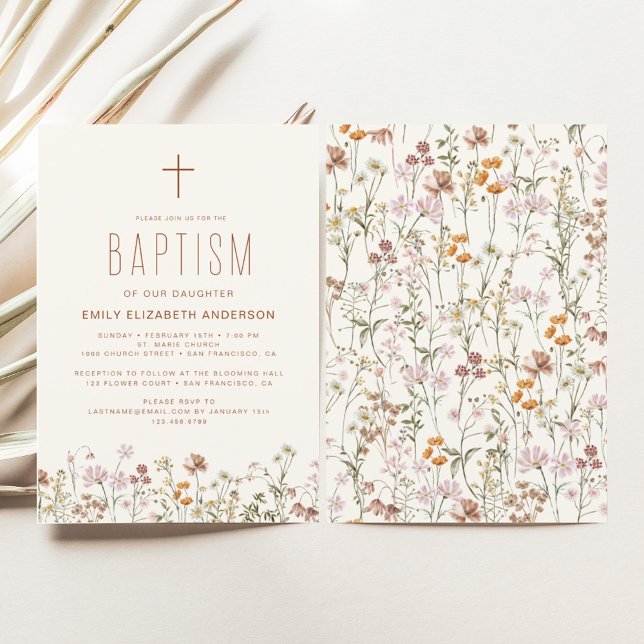 Wildflower Baptism Garden In Bloom Terracotta Invitation (Creator Uploaded)