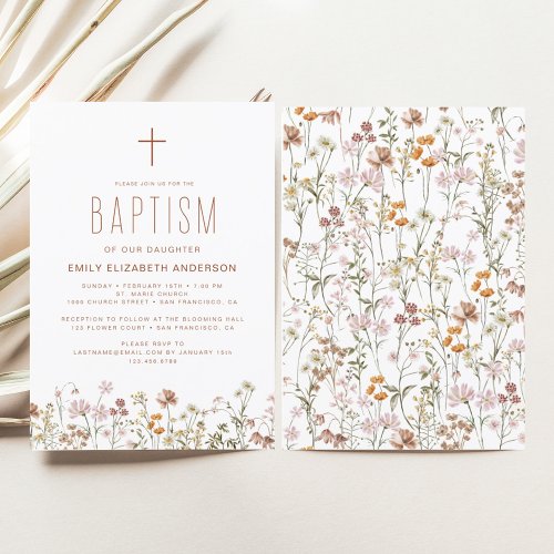 Wildflower Baptism Garden In Bloom Terracotta Invitation