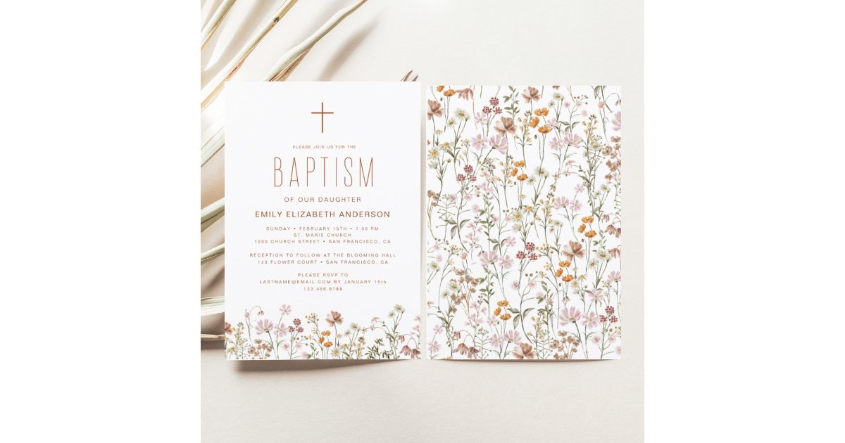 Wildflower Baptism Garden In Bloom Terracotta Invitation | Zazzle