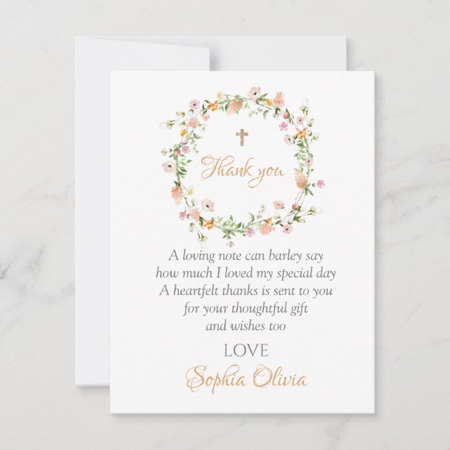 Wildflower Baptism Girl Baptism Thank you Card (Front)