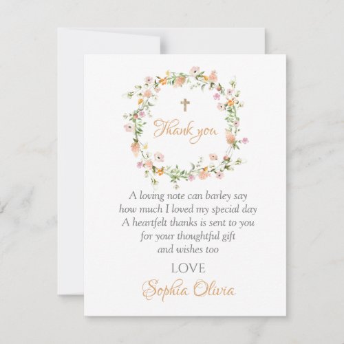 Wildflower Baptism Girl Baptism Thank you Card