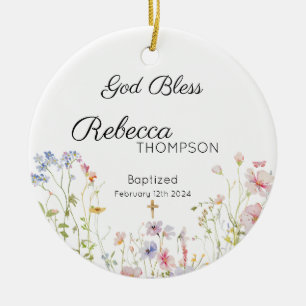 Wildflower Baptism Girl Ceramic Ornament