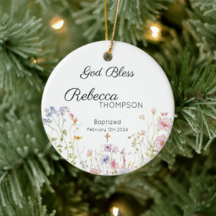 Wildflower Baptism Girl Ceramic Ornament