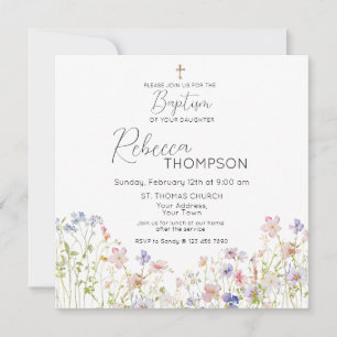Wildflower Baptism Girl Invitation