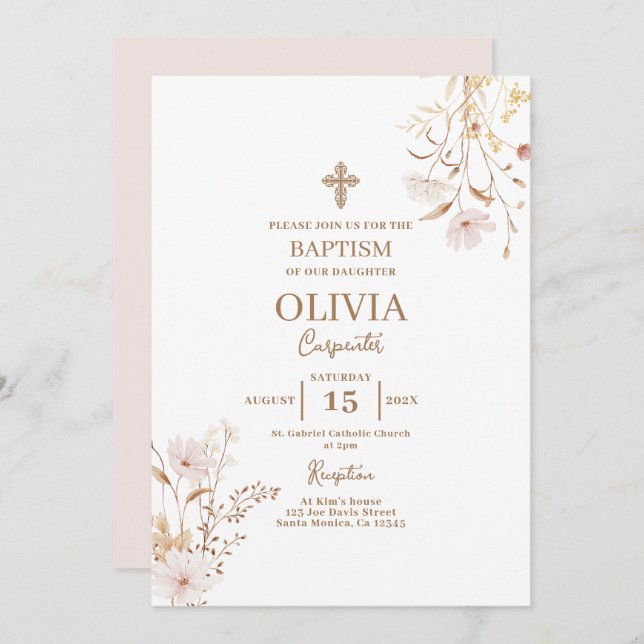 Wildflower Baptism Girl Invitation (Front/Back)