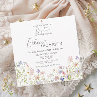 Wildflower Baptism Girl Invitation