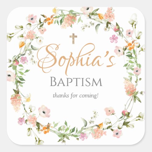 Wildflower Baptism Girl Pink Flower Sticker