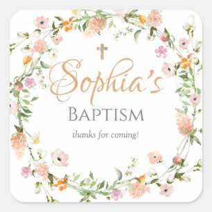 Wildflower Baptism Girl Pink Flower Sticker