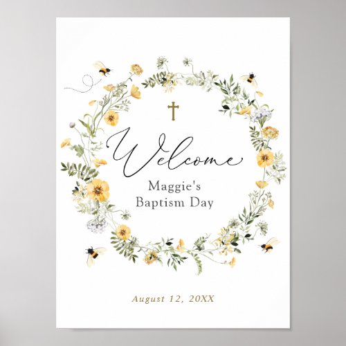 Wildflower Baptism or Communion Welcome Foam Board Poster