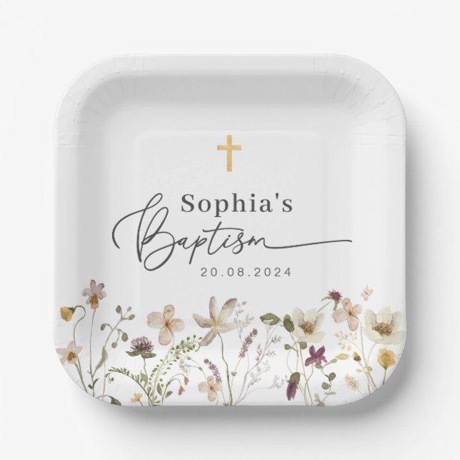 Wildflower Baptism Paper Plates (Front)