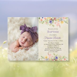 Wildflower Baptism Photo Invitation