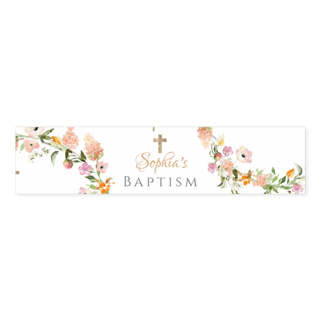 Wildflower Baptism Pink Boho Girl Napkin Bands (Unfolded)