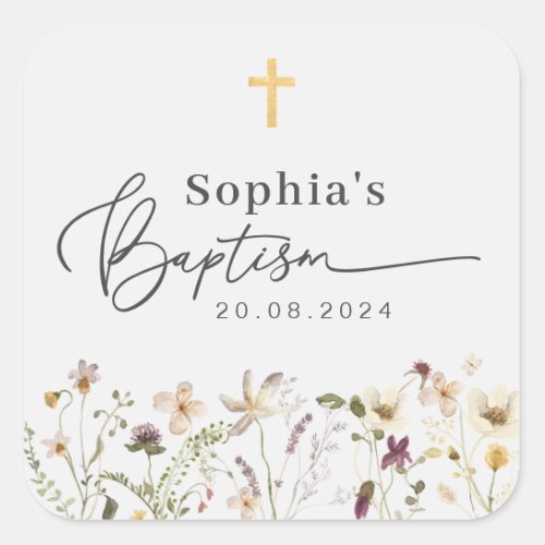 Wildflower Baptism Square Sticker