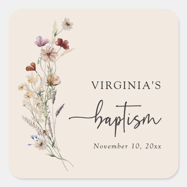 Wildflower Baptism Square Sticker (Front)