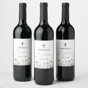 Wildflower Baptism Wine Bottle Labels