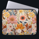 Wildflower Beautiful Orange and Pink Monogram Laptop Sleeve<br><div class="desc">A beautiful orange,  yellow and pink faux embroidered flower pattern with a spot to add a monogram. These are beautiful and timeless accessories!</div>