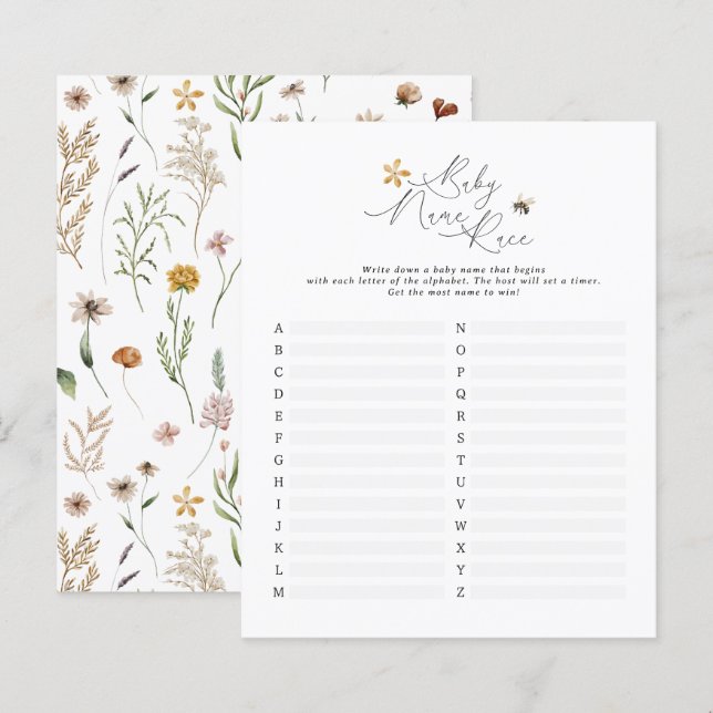 wildflower bee baby name face modern elegant game (Front/Back)