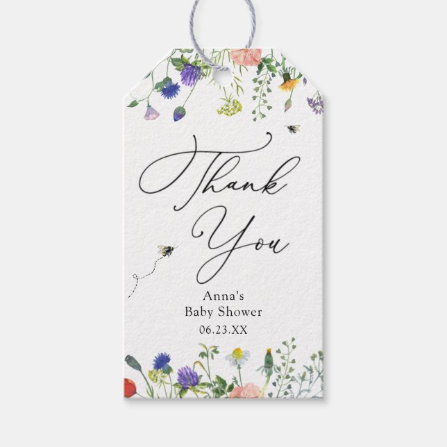 Wildflower Bee Baby Shower Gift Tags (Front)