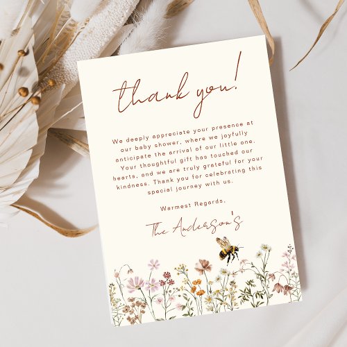 Wildflower Bee Baby Shower Thank You Card