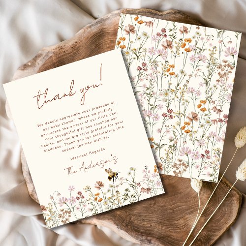 Wildflower Bee Baby Shower Thank You Card Flyer by Pretty Girly Designs