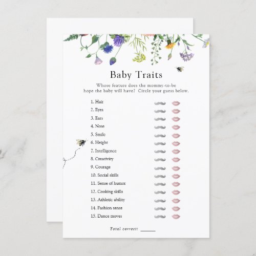 Wildflower Bee Baby Traits Shower Game Card