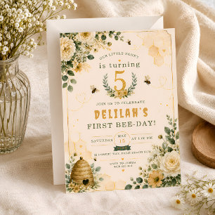Wildflower Bee Birthday Party Invitation
