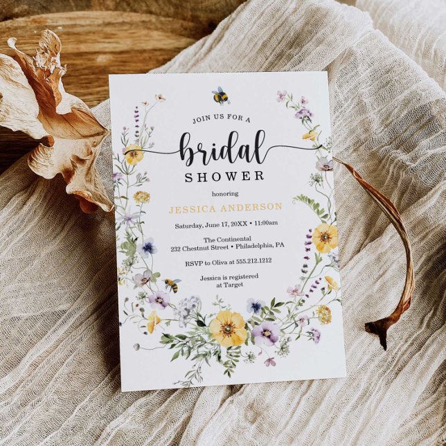 Wildflower Bee Bridal Shower Invitation Card