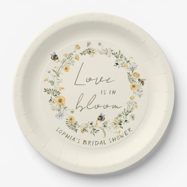 Wildflower Bee Bridal Shower Paper Plates (Front)