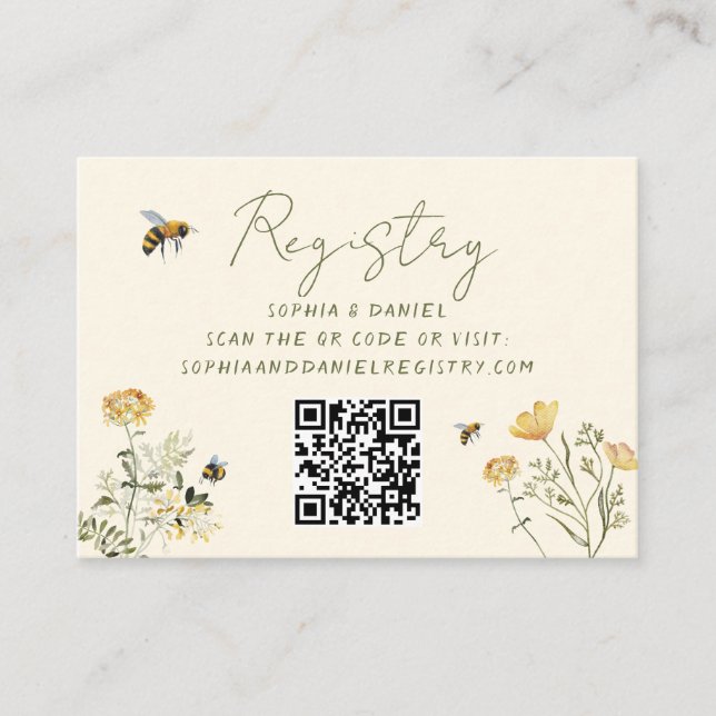 Wildflower Bee Bridal Shower Registry Card (Front)