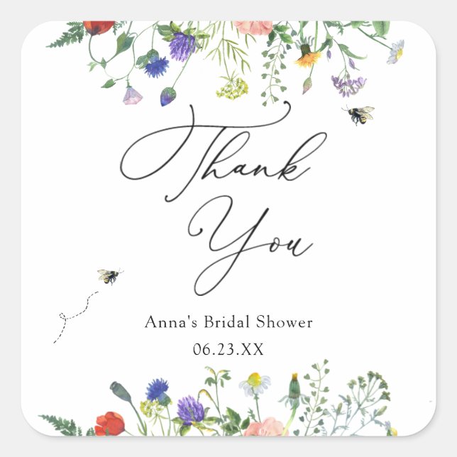Wildflower Bee Bridal Shower  Square Sticker (Front)