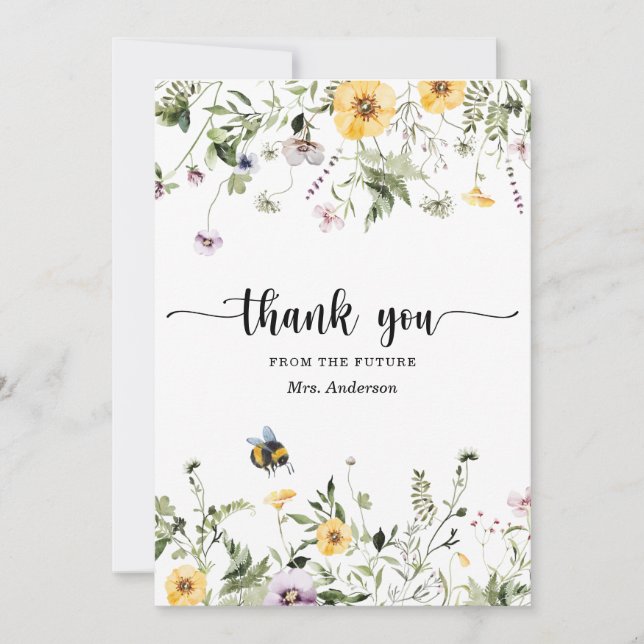Wildflower Bee Bridal Shower Thank You Card (Front)