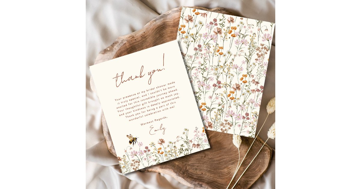 Wildflower Bee Bridal Shower Thank You Card | Zazzle