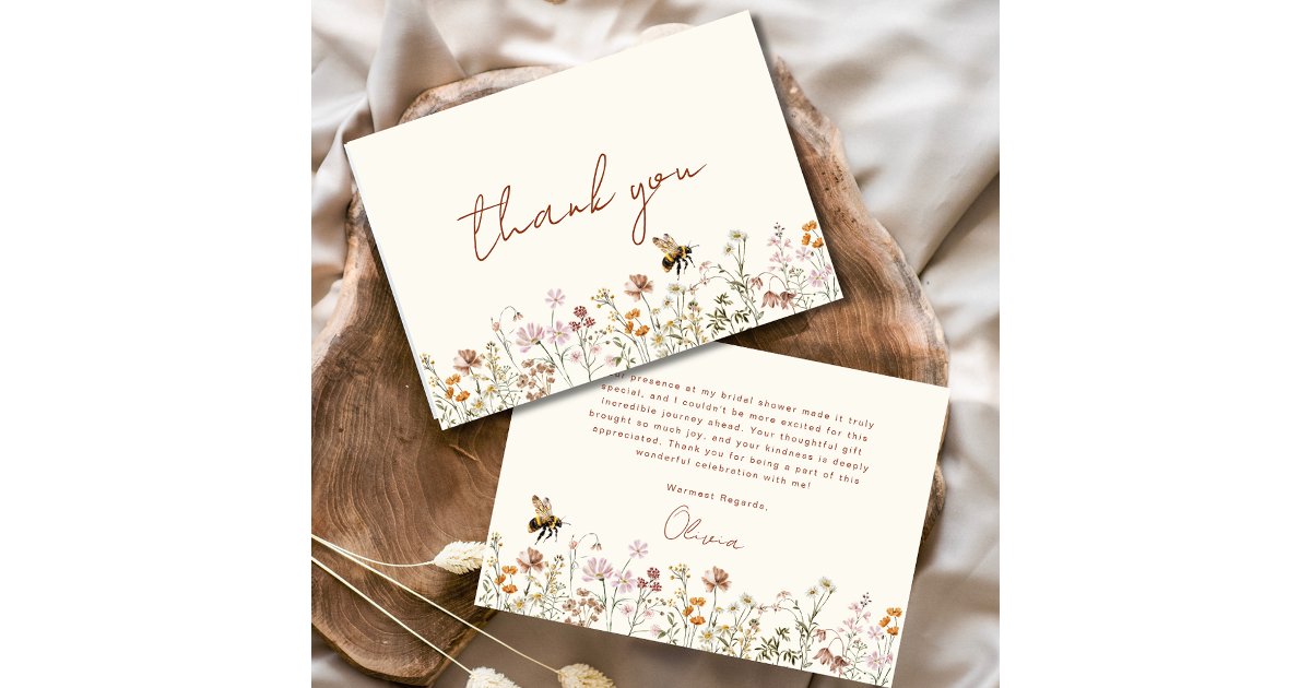 Wildflower Bee Bridal Shower Thank You Card | Zazzle