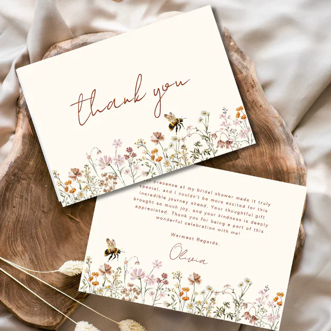 Wildflower Bee Bridal Shower Thank You Card | Zazzle