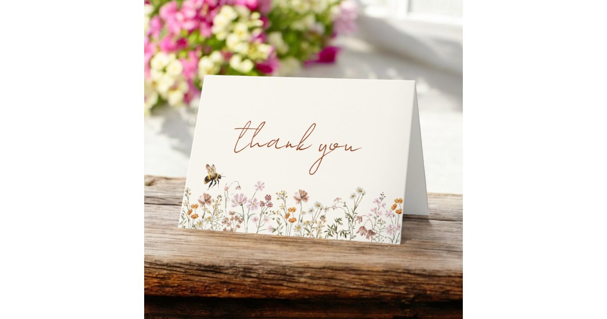 Wildflower Bee Bridal Shower Thank You Card | Zazzle