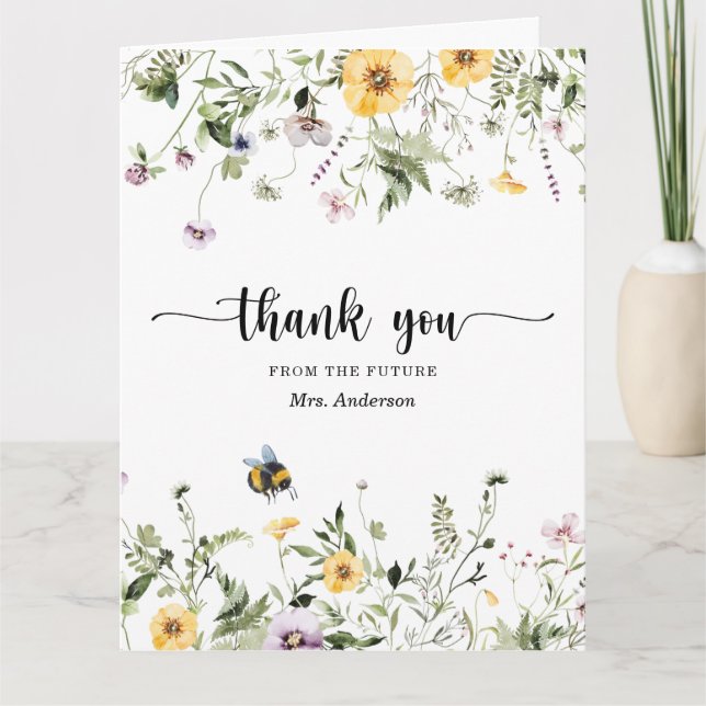 Wildflower Bee Bridal Shower Thank You Card (Front)